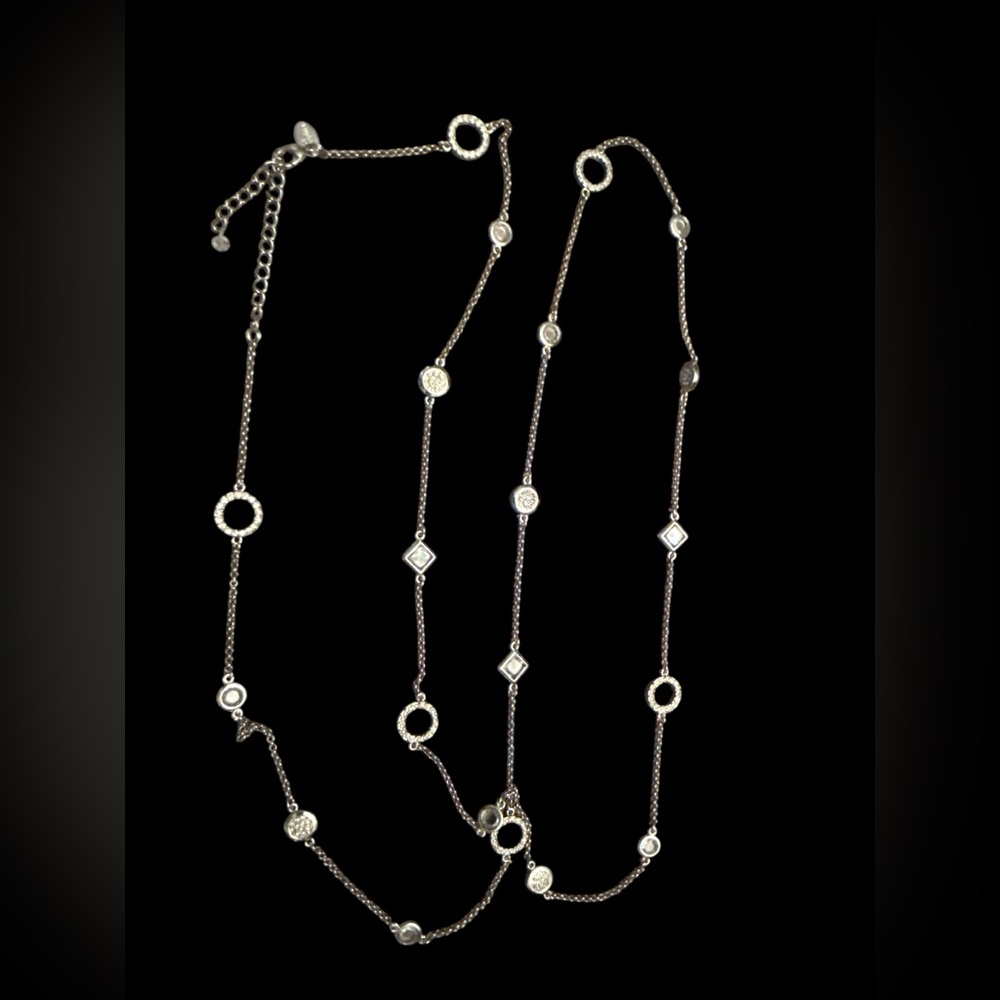 LIA SOPHIA Delicate Silver Station Necklace - 24”Long Layering Chain